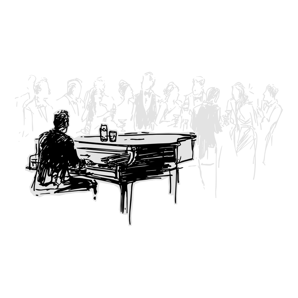 Ilustrace pianista v baru