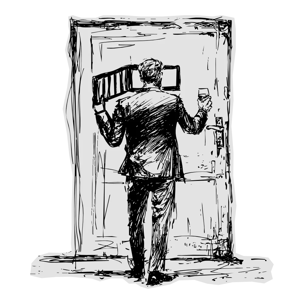 Ilustrace vyhazovače ve speakeasy baru